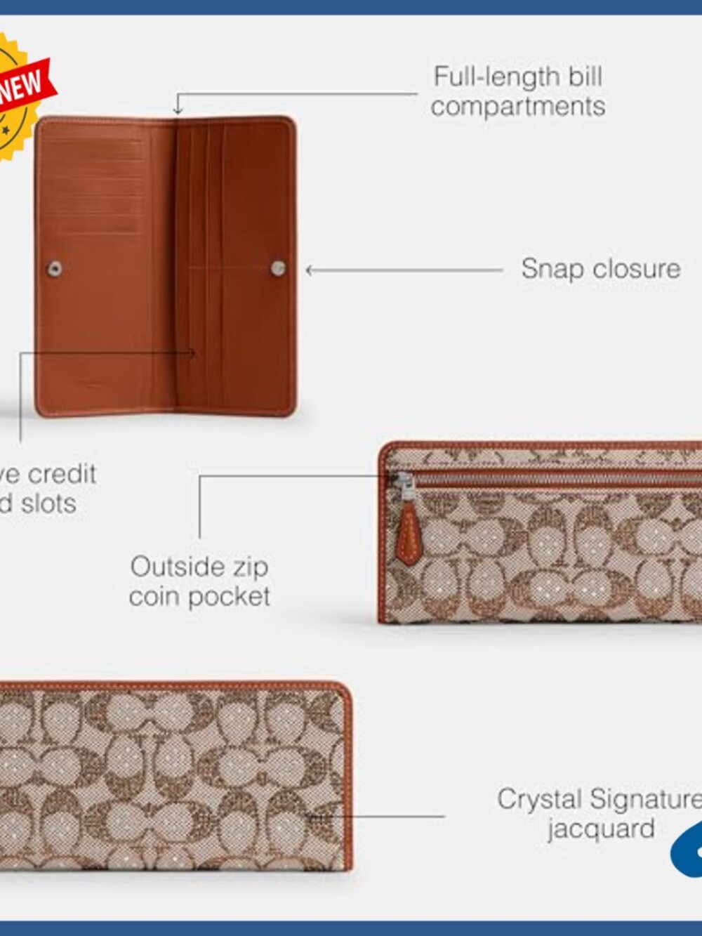 Slim Wallet with Pushlock Closure, Faux Leather, 3 Compartments - Picture 3 of 5